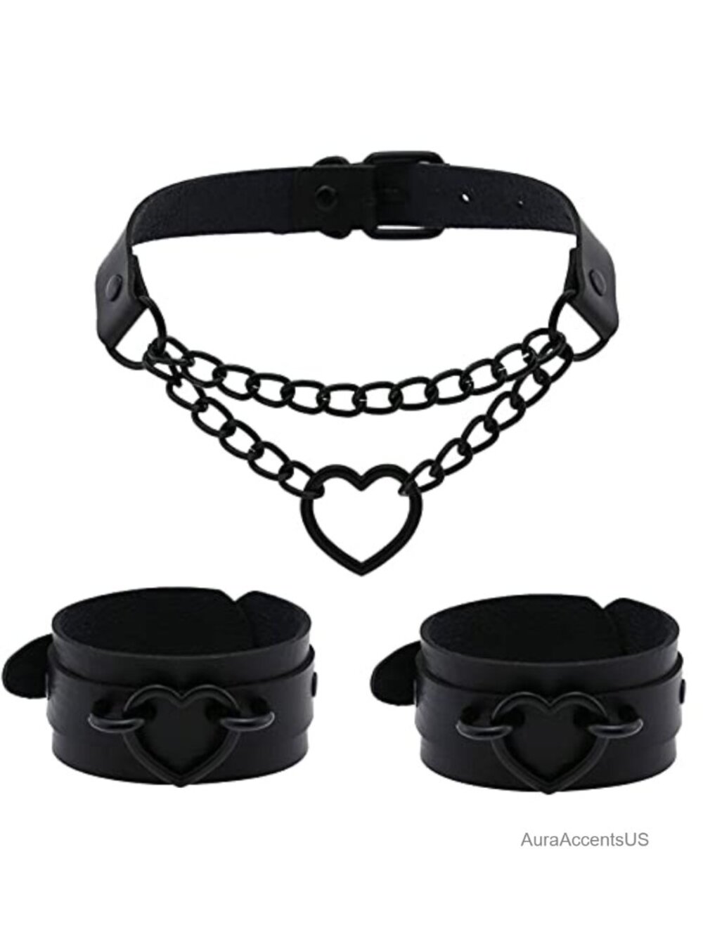 Faux Leather Heart Choker Collar Set Punk Gothic Halloween Jewelry
